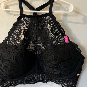 NWT Victoria's Secret Black Lace Underwire Push Up Bralette Sz Large 28” width